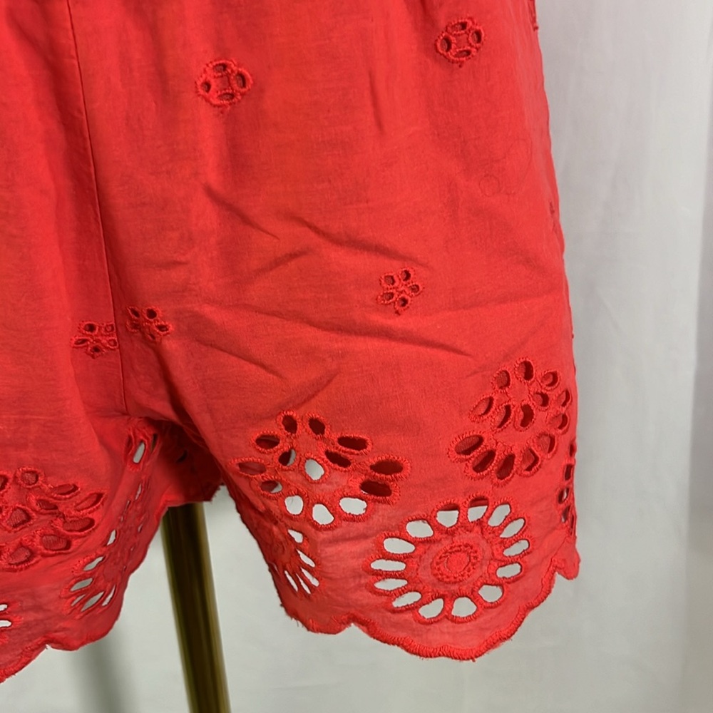 NWOT Japan Coral Pink Embroidered Floral Eyelet Sleeveless Cotton Romper - Picture 9 of 16